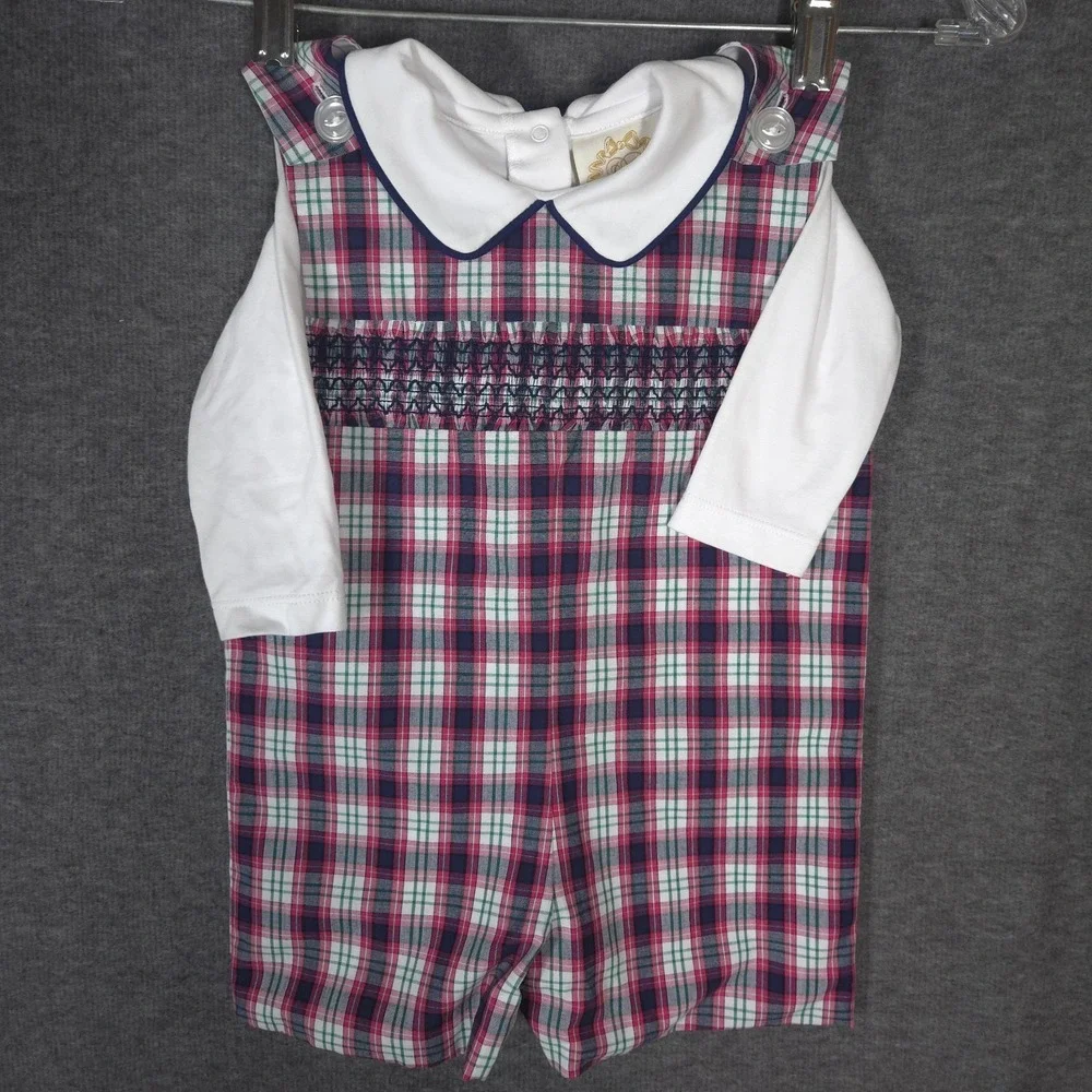 Beaufort Bonnet 12-18M Smocked Plaid Romper Set‎ Preppy Old Money